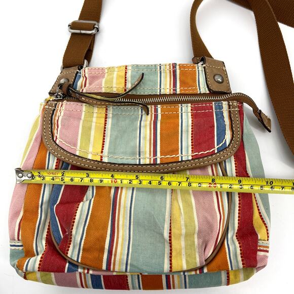 Fossil Watercolor Striped Organizer Denim Fabric Crossbody Purse Shoulder Bag - Picture 2 of 13